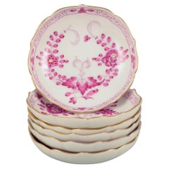 Meissen, Germany. Set of six "Pink Indian" caviar bowls/butter dishes.