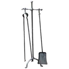 19th Century Polished Steel Fireplace Tools, Companion Set 19th Century Polished Steel Fireplace Tools, Companion Set