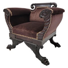 American Empire Mahogany Armchair Newly Reupholstered In Mohair