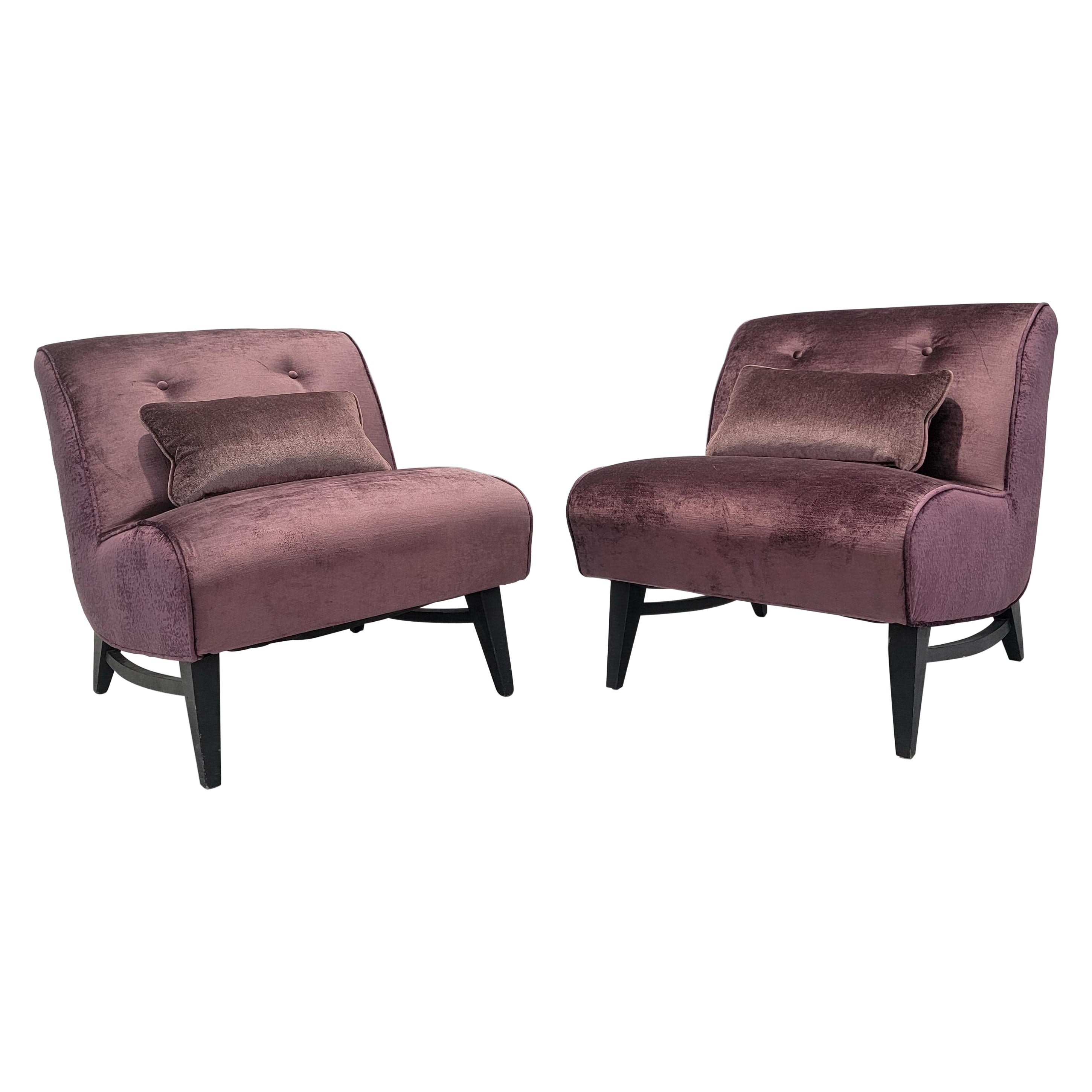 Mid Century Modern Slipper Chairs Neu gepolstert in Samt - Paar