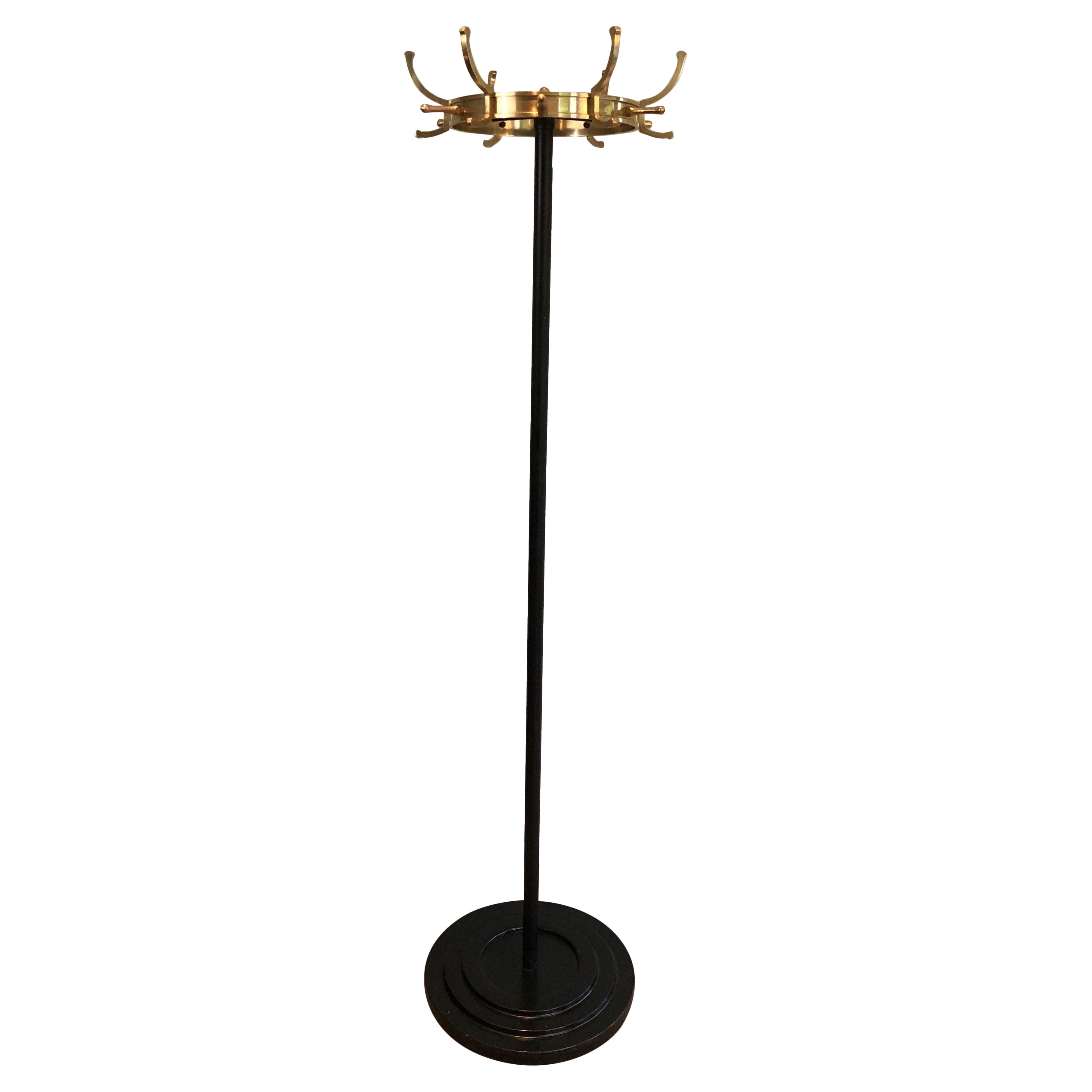 Appendiabiti in metallo e ottone laccato nero di Jacques Adnet