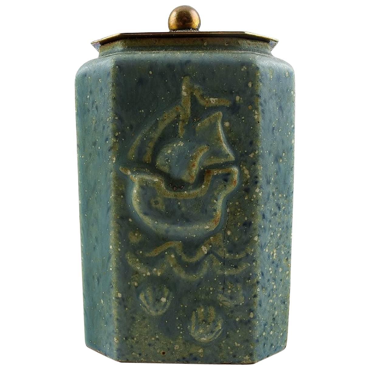 Arne Bang, Ceramic Vase with Bronze Lid, Denmark, 1930s-1940s