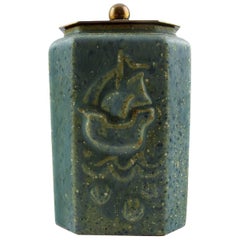 Arne Bang, Ceramic Vase with Bronze Lid, Denmark, 1930s-1940s