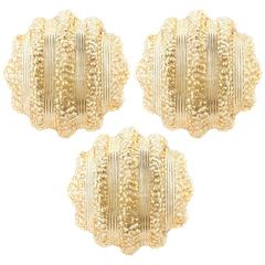 Three Sconces or Flush Mount Lights, Amber Tone Bubble Glass, 1960s 5