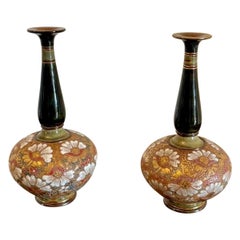 Pair of Antique Victorian Quality Royal Doulton Slater Stoneware Vases
