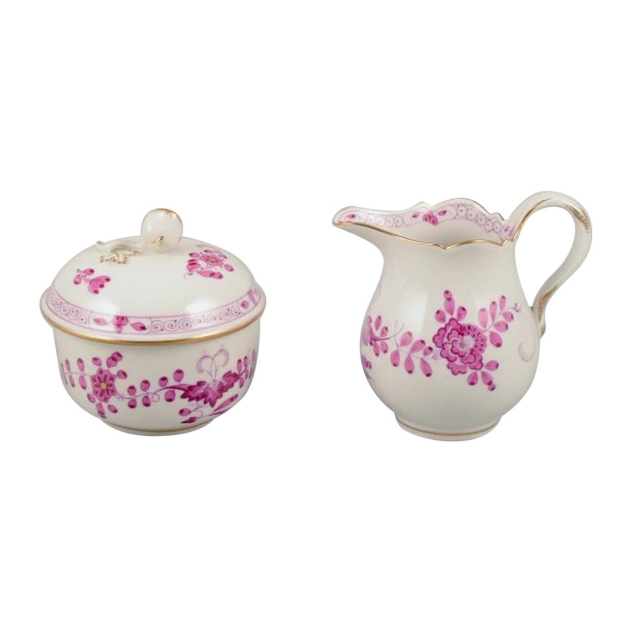 Meissen, Alemania. Cremera y azucarero de porcelana "Indio Rosa".