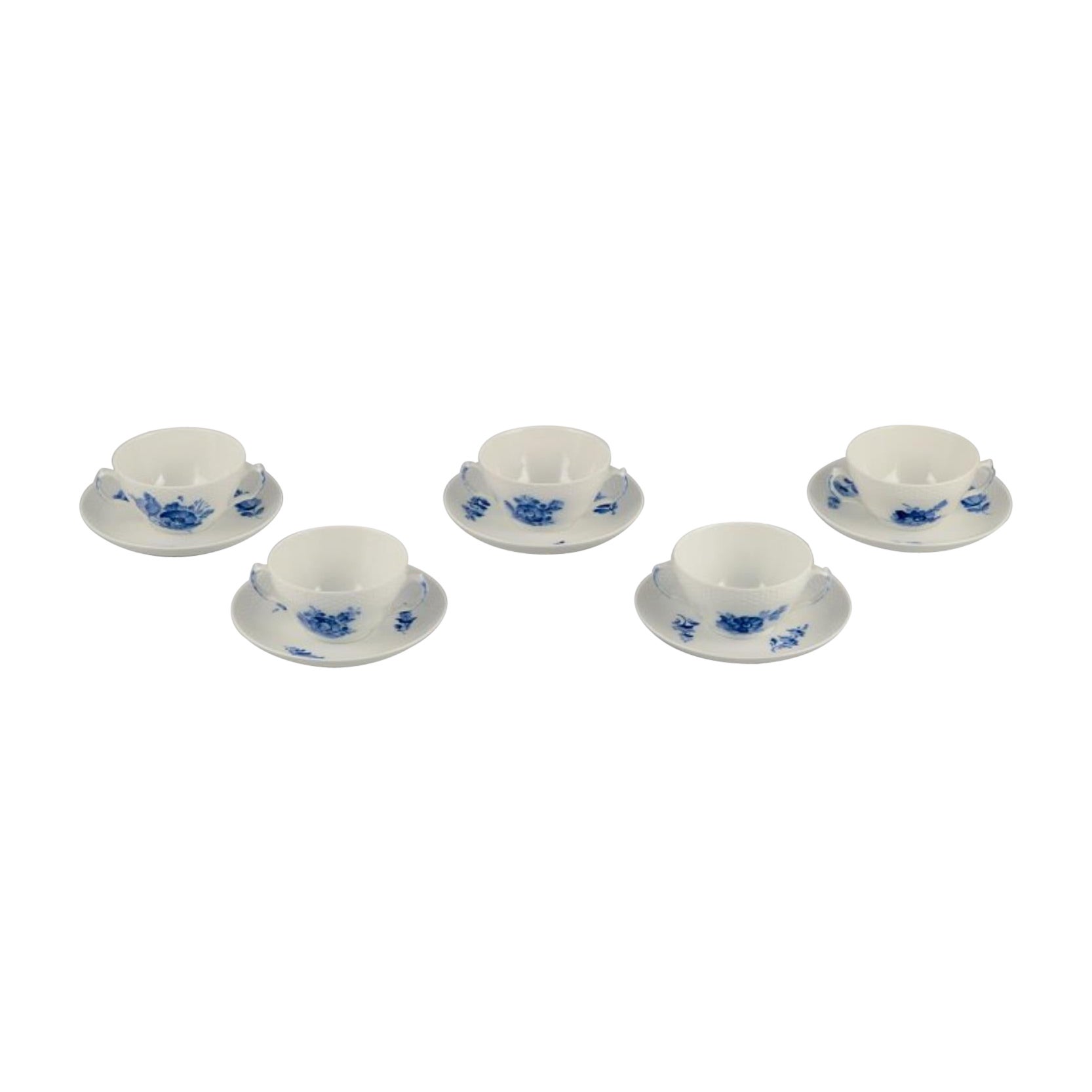 Royal Copenhagen Blue Flower Braided. Set of five pairs of bouillon cups.