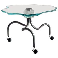 Water Strider, Glass and Stainless Steel Mobile Side Table