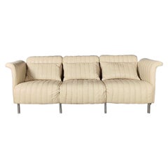 Mid Century Off White/Cream Leather Three Seater Sofa Vintage Retro MCM