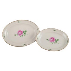 Antique Meissen, two large oval "Pink Rose" serving platters. 1920s/30s