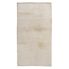 Alfombra turca Tulu Vintage de 4,5x9 pies, color crema liso, hecha a mano, 100% lana natural