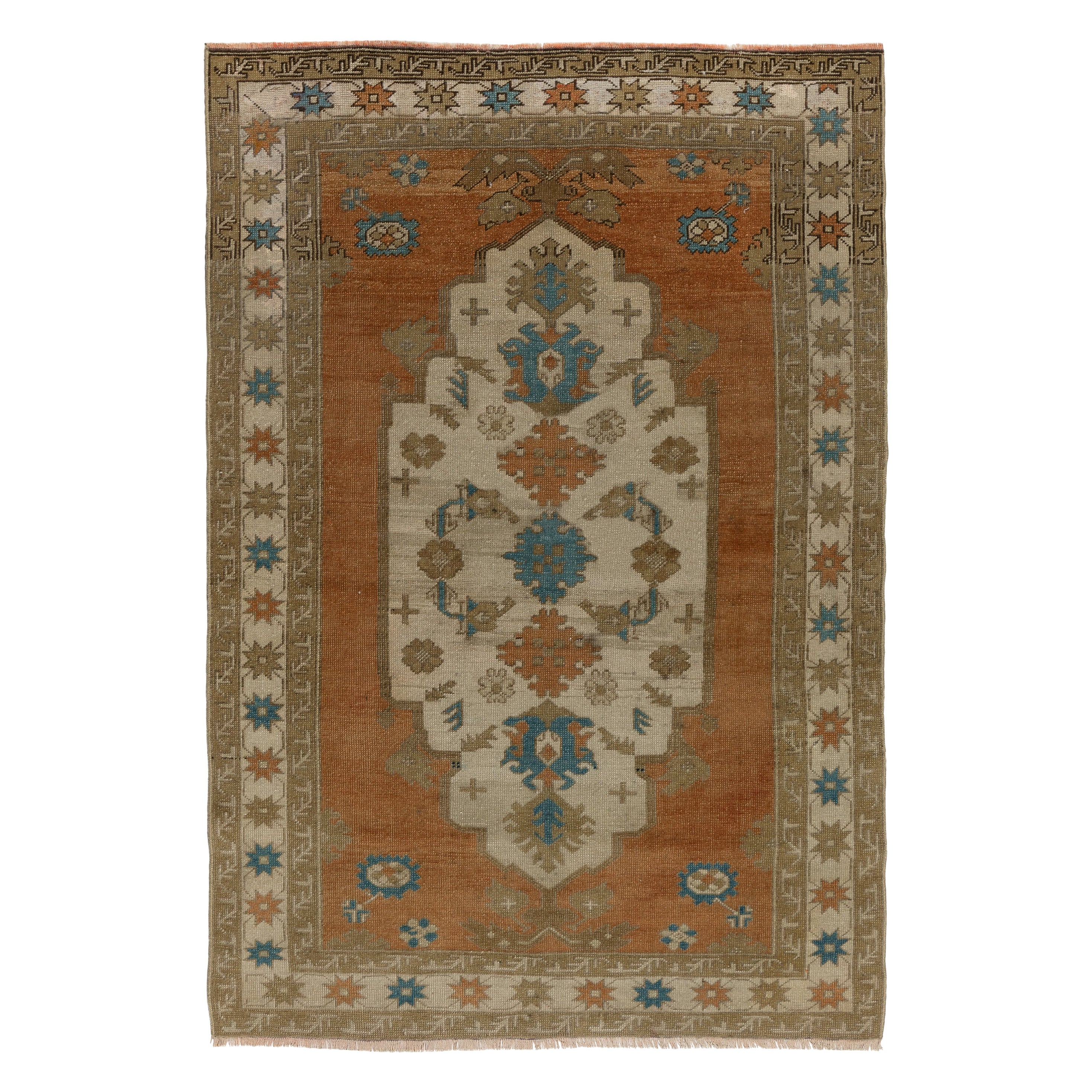 4.5x9.5 Ft One of a kind Vintage Handmade Turkish Area Rug, Ca 1950, 100% Wool For Sale
