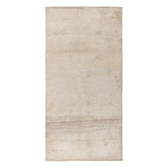4.7x9 Ft Vintage Handmade Plain Cream Color Turkish Tulu Rug, 100% Natural Wool