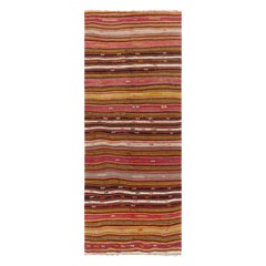 Kilim turco tejido a mano de rayas vintage de 4,7x11 pies. Alfombra de tejido plano, 100% lana