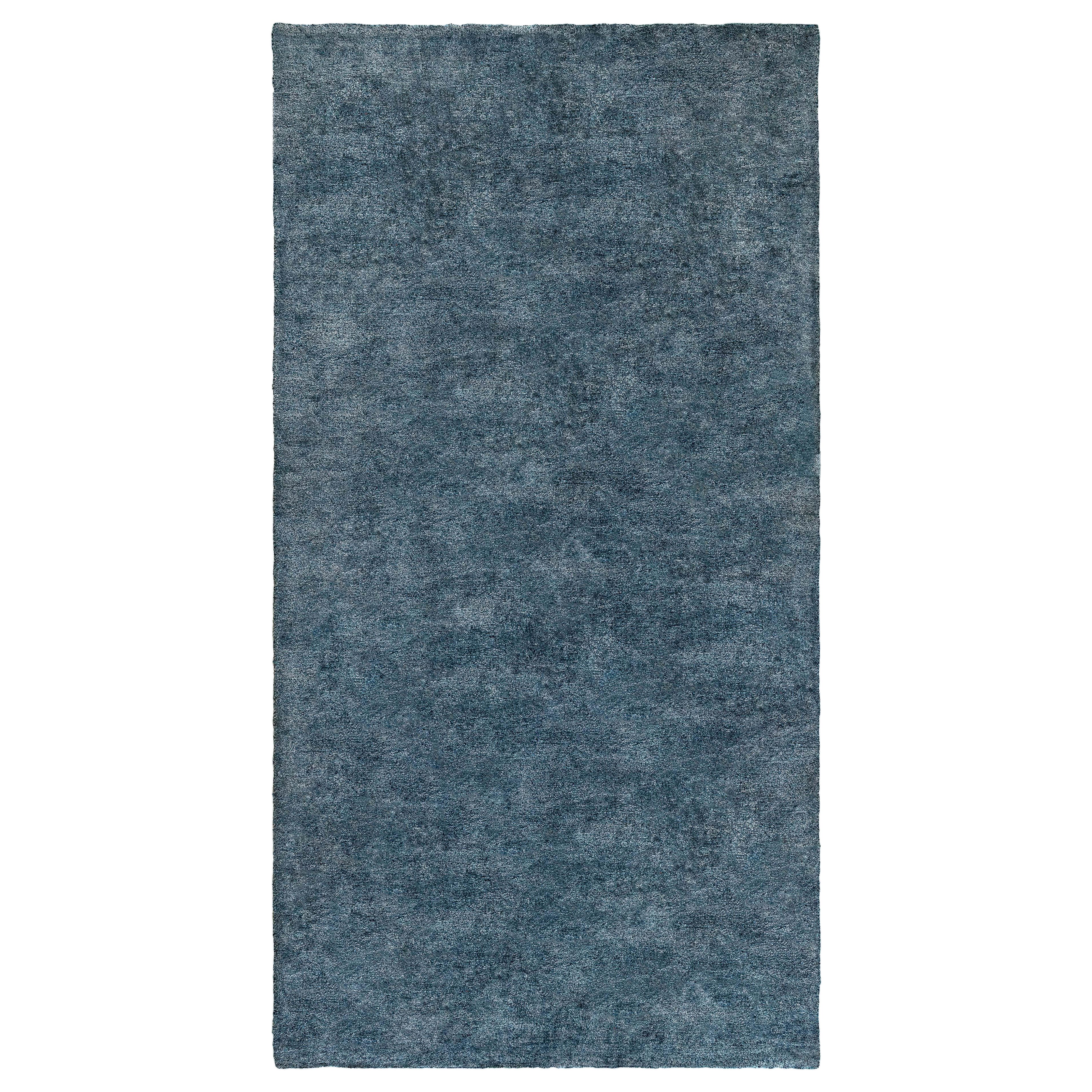 Doris Leslie Blau Midcentury French Modern Blue Handmade Wool Rug For Sale
