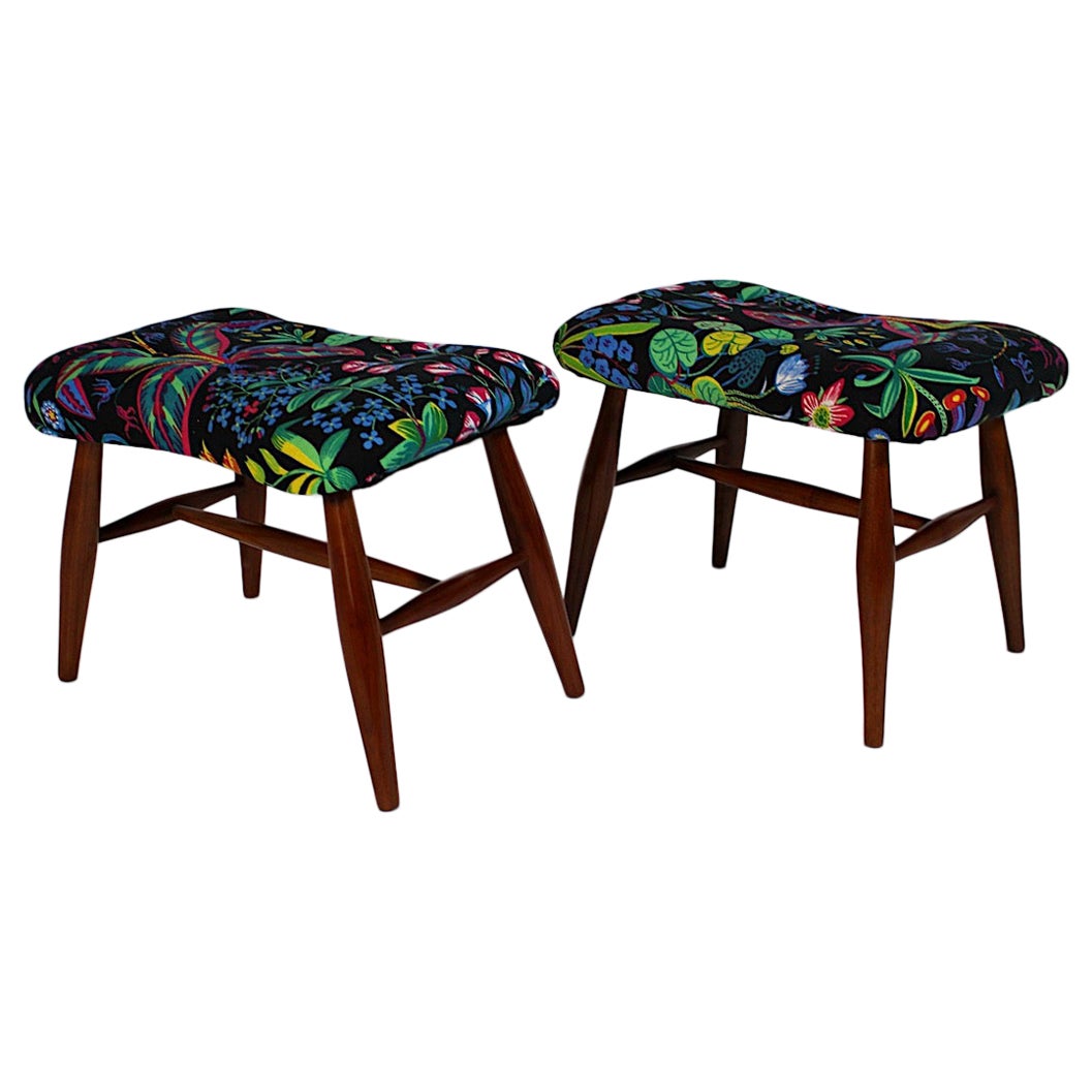 Art déco Paire Josef Frank Cherrywood Black Floral Fabric c. 1928 Vienne