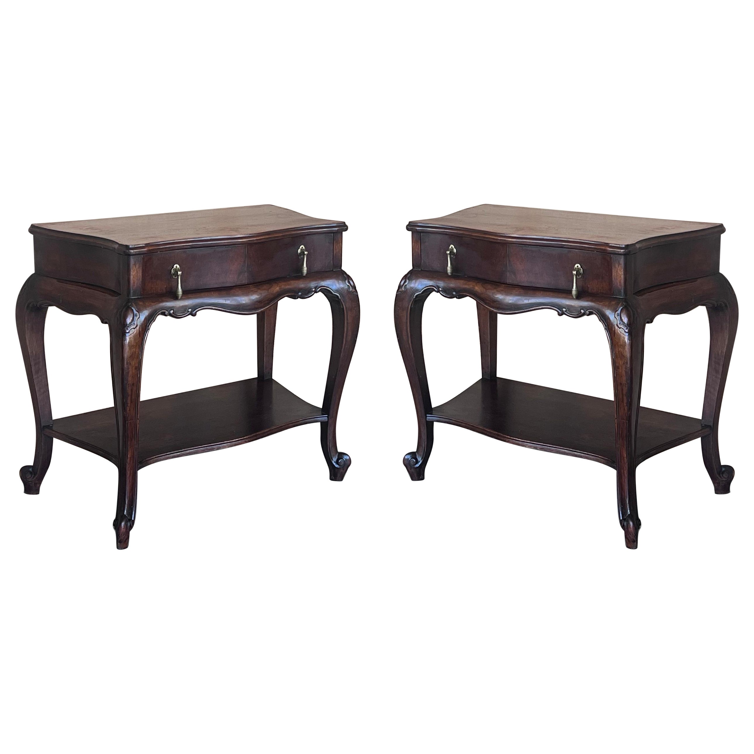 French Nightstands with Drawers and Cabriole Legs, 1900s, Set of 2