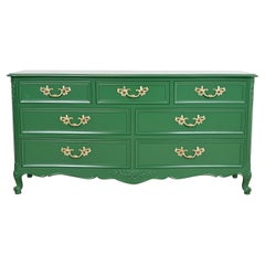 Kindel Furniture French Provincial Louis XV Green Lacquered Dresser, Refinished