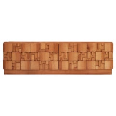 Brutalist Style Oak Handcarved Italian Large Sideboard