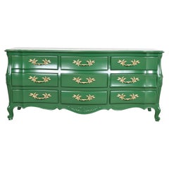 Triple commode provinciale française Louis XV laquée verte de John Widdicomb