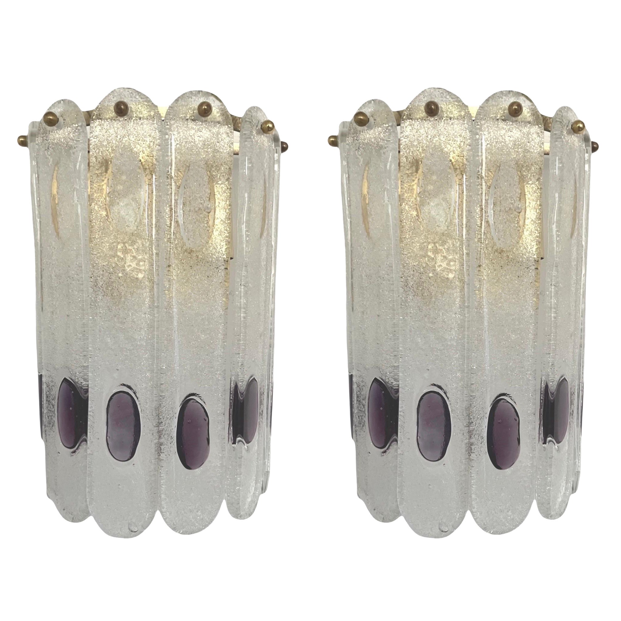 Pair of Midcentury Italian Lilac Murano Glass Wall Sconces by Mazzega, 1970s
