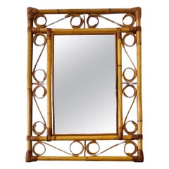 Miroir de la Côte d'Azur française en bambou avec rotin original, années 1960
