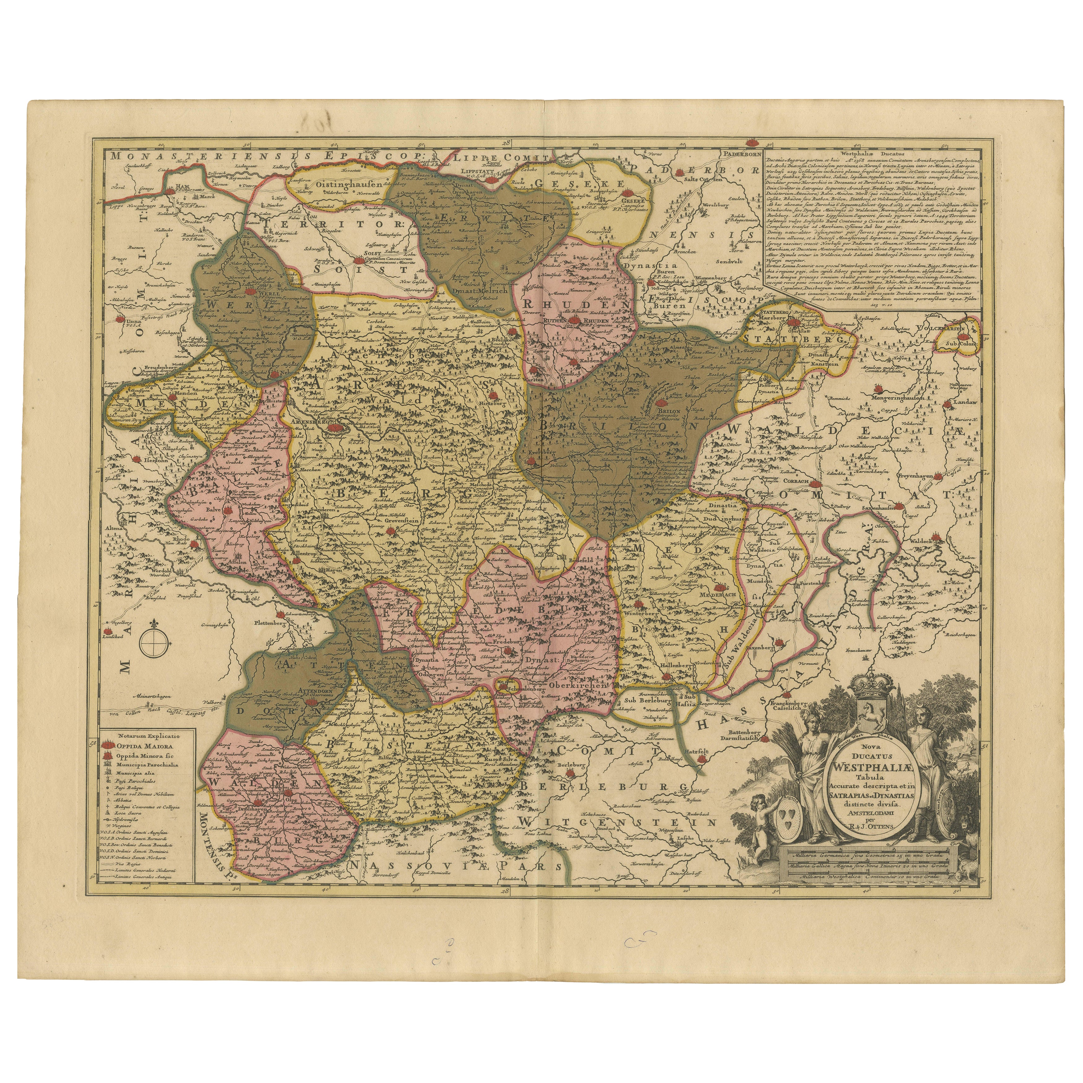 Carte de Westphalie coloriée à la main - Gravure sur cuivre par Ottens, Amsterdam c.1720 en vente