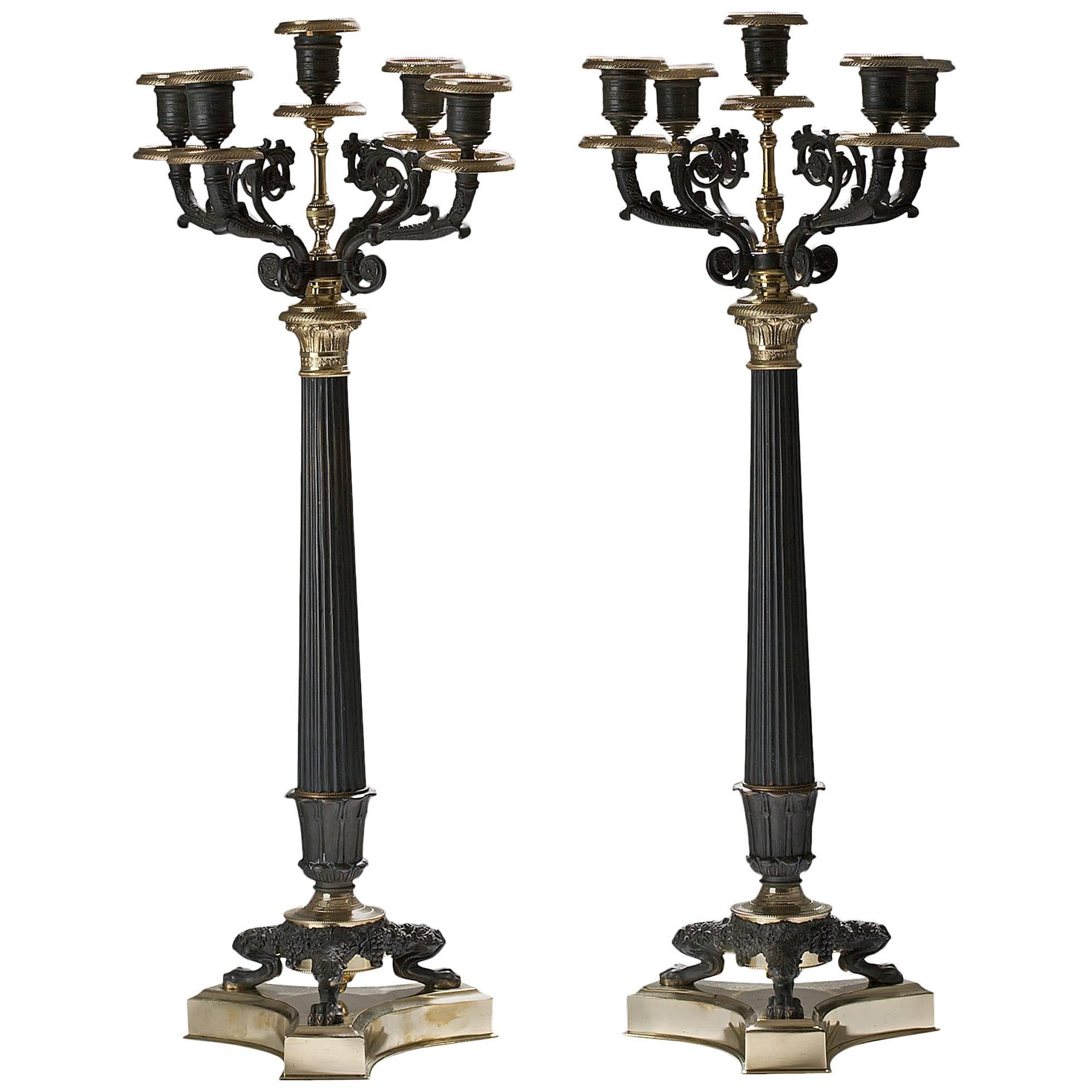 19th Century Pair of French Gilt Brass Candelabra For Sale