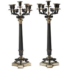 19th Century Pair of French Gilt Brass Candelabra
