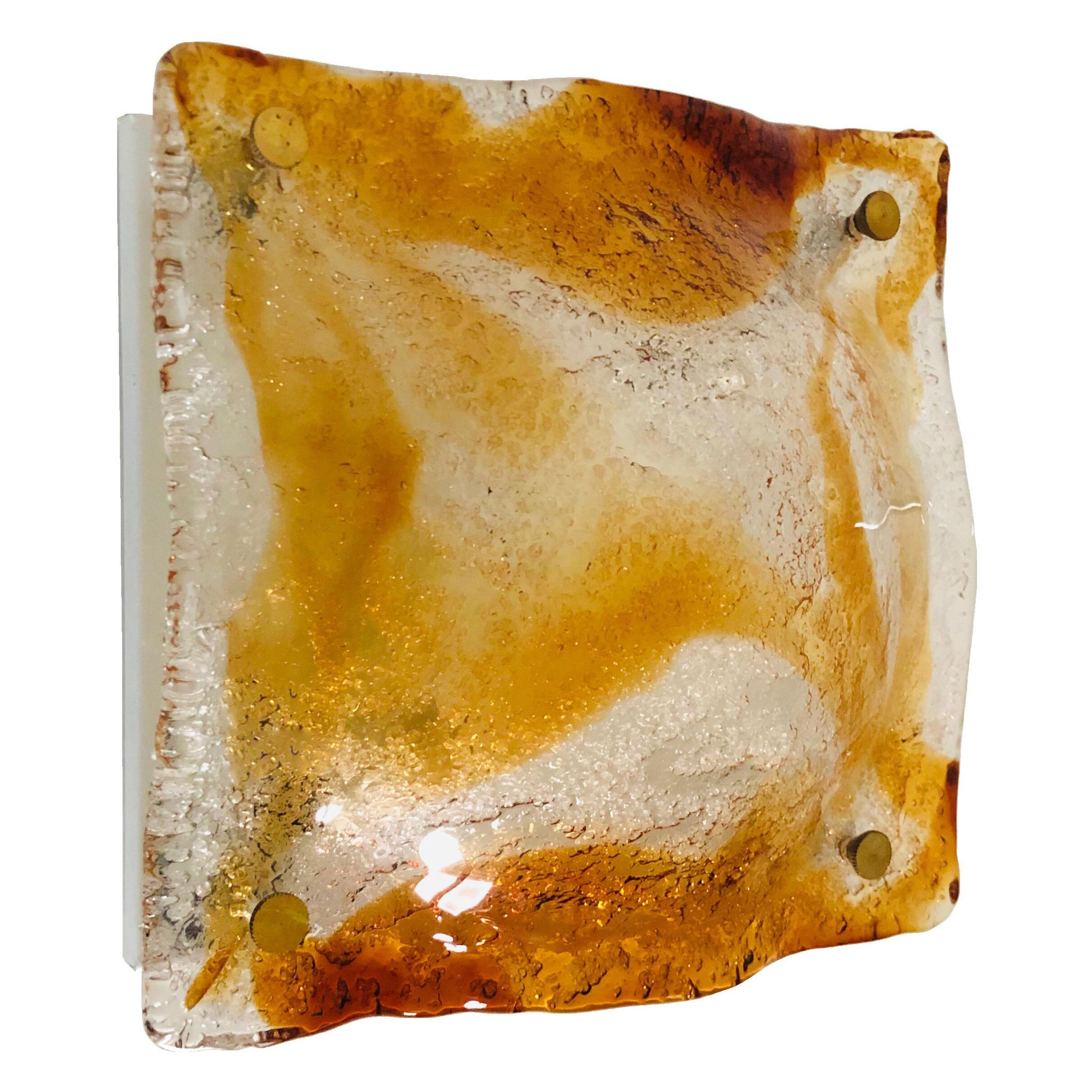 Italian Midcentury Amber Murano Glass Wall Sconce by Mazzega, 1970s
