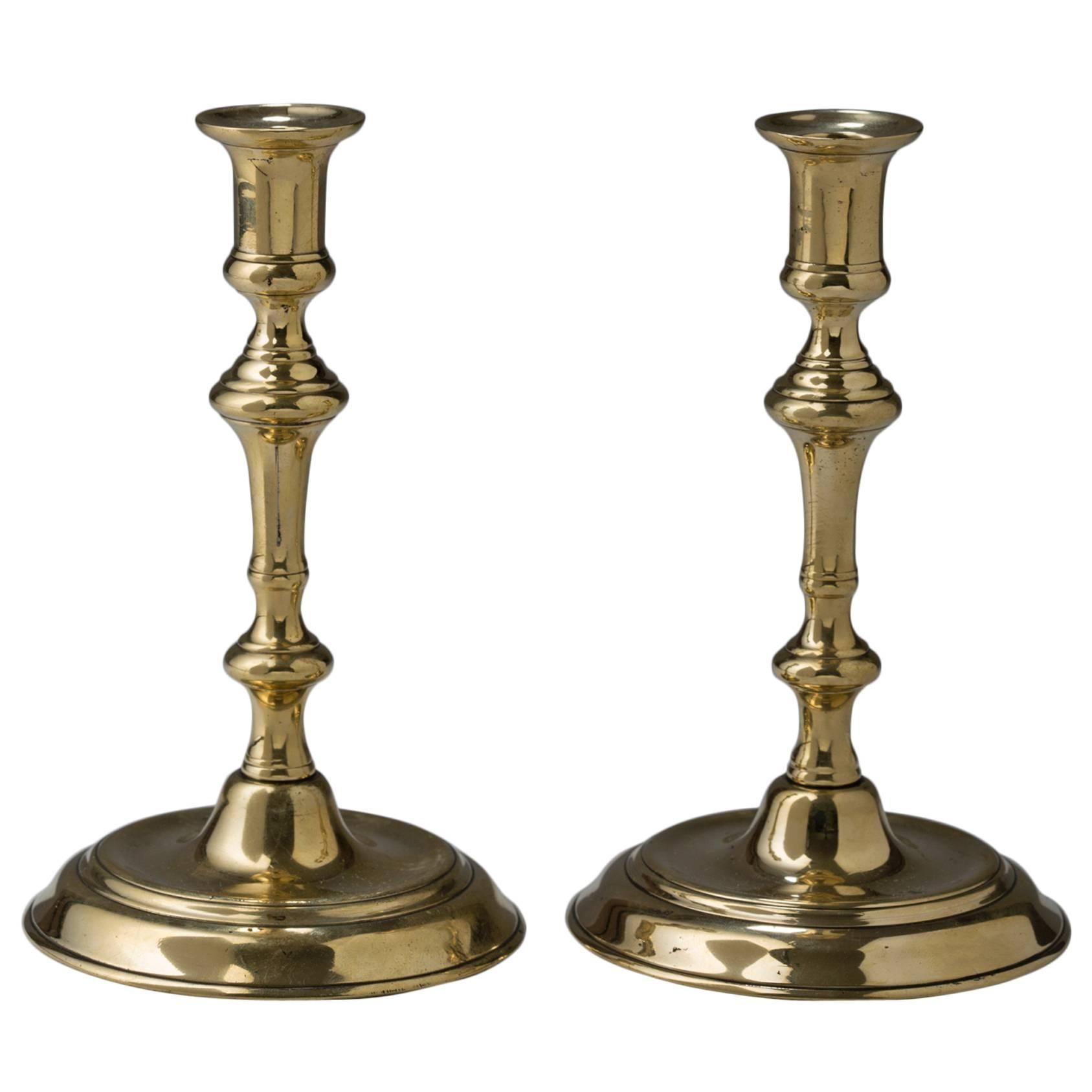 Pair English Brass Taper Candlesticks For Sale