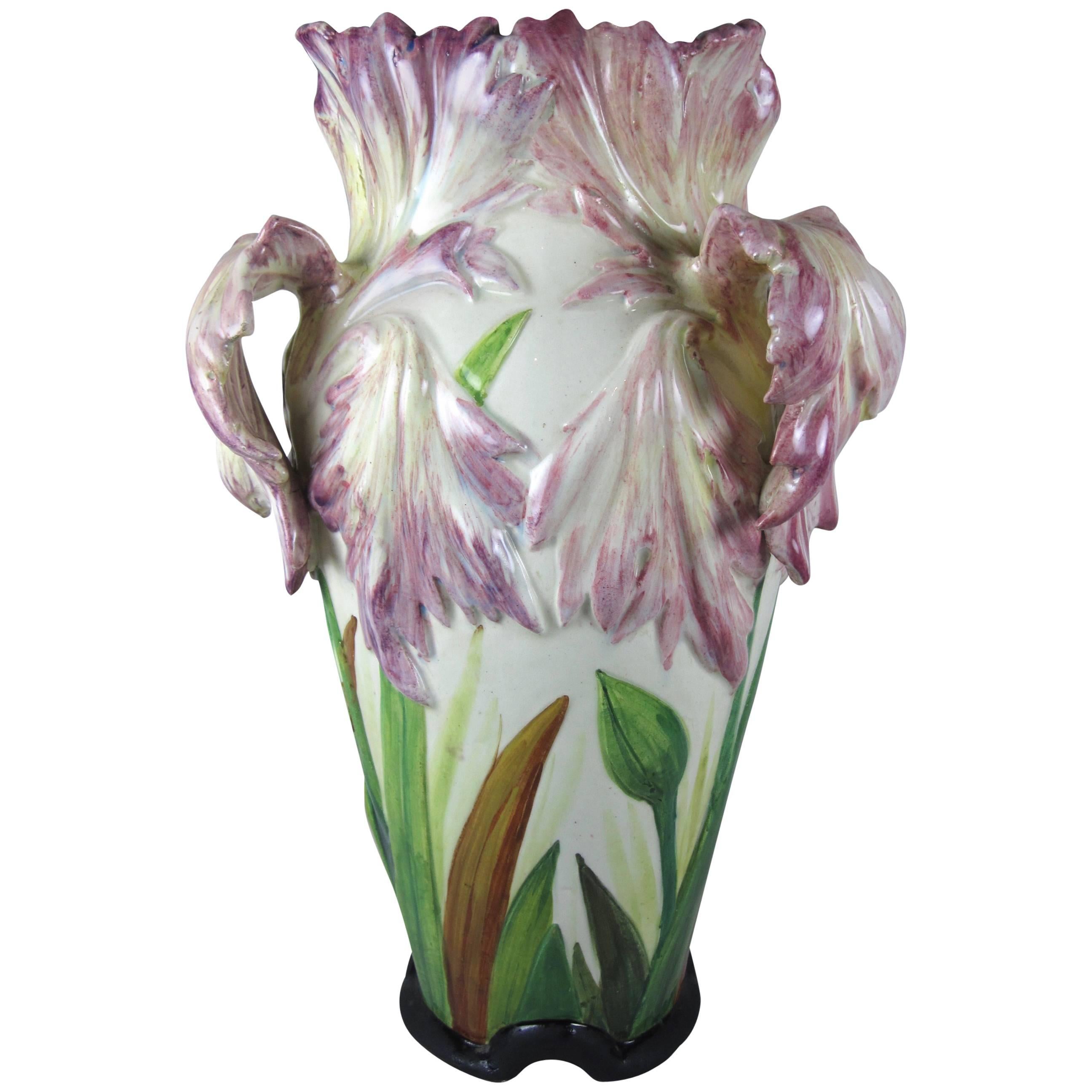  Delphin Massier, Vallauris Parrot Tulip Vase, Southern France Late 19th Century