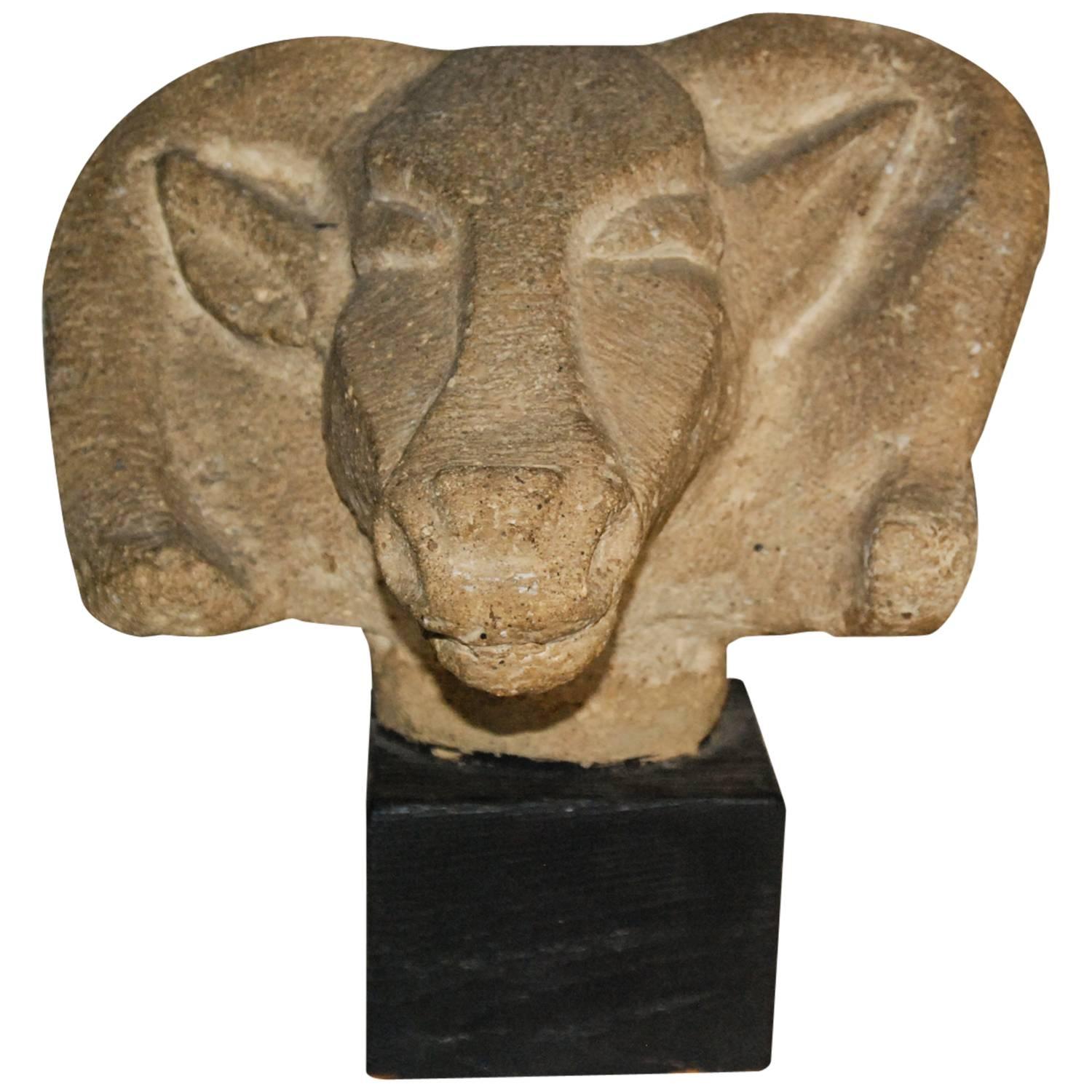 Richmond Professional Institute Limestone Ram
s Head Sculpture, United States For Sale