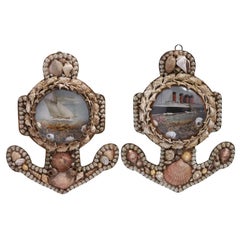 Antique Pair of Anchor Form Sailors Valentines