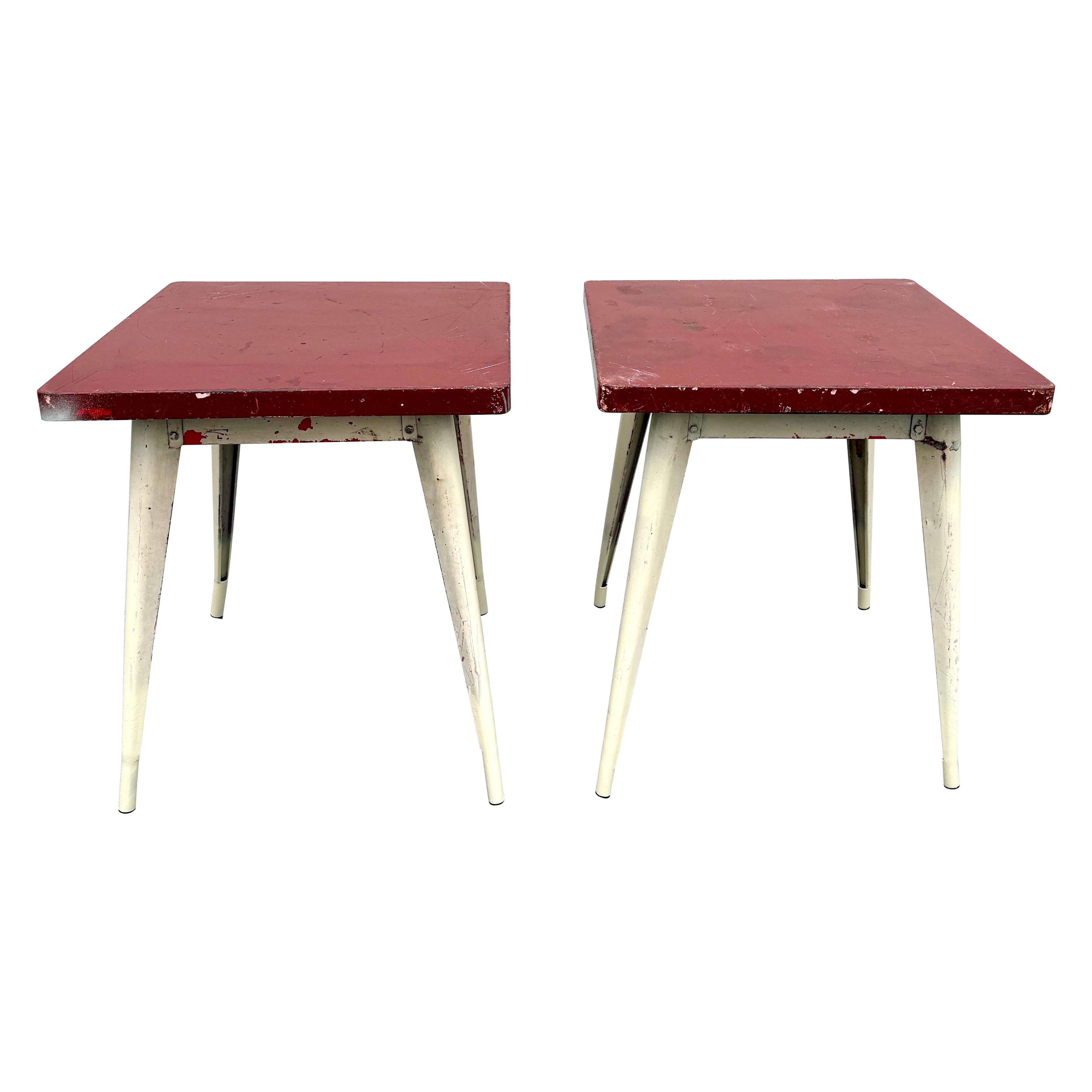 Xavier Pauchard, Paar quadratische französische Vintage-Bistrotische aus Metall im Angebot