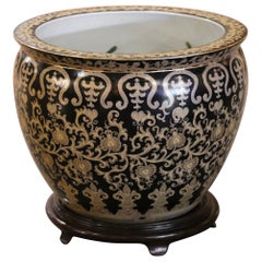 Mid-Century Chinese Export Painted and Gilt Porcelain Fish Bowl on Stand