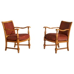 Swedish Designer, Lounge Chairs, Wood, Leather, Sweden, 1930s