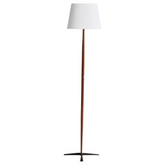 Dänische Designerin, Stehlampe, Teakholz, Eisen, Stoff, Dänemark, 1950er Jahre