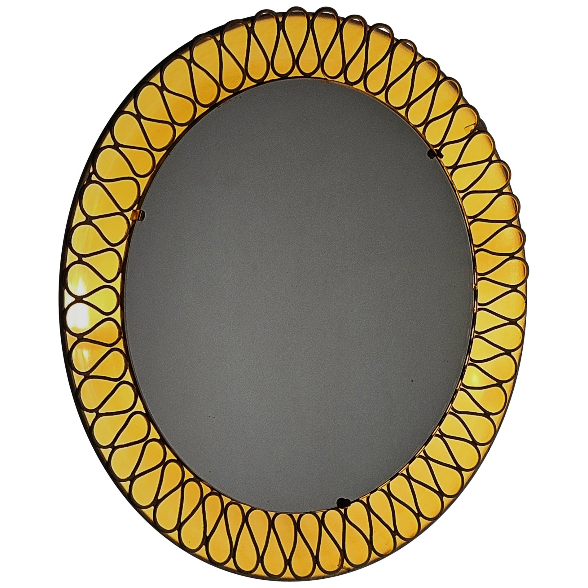 Swedish designer wall mirror with lighting, 1950s en vente