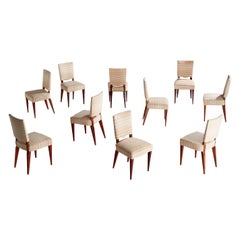 Italian Designer, Dining Chairs, Wood, Fabric, Italy, 1950s