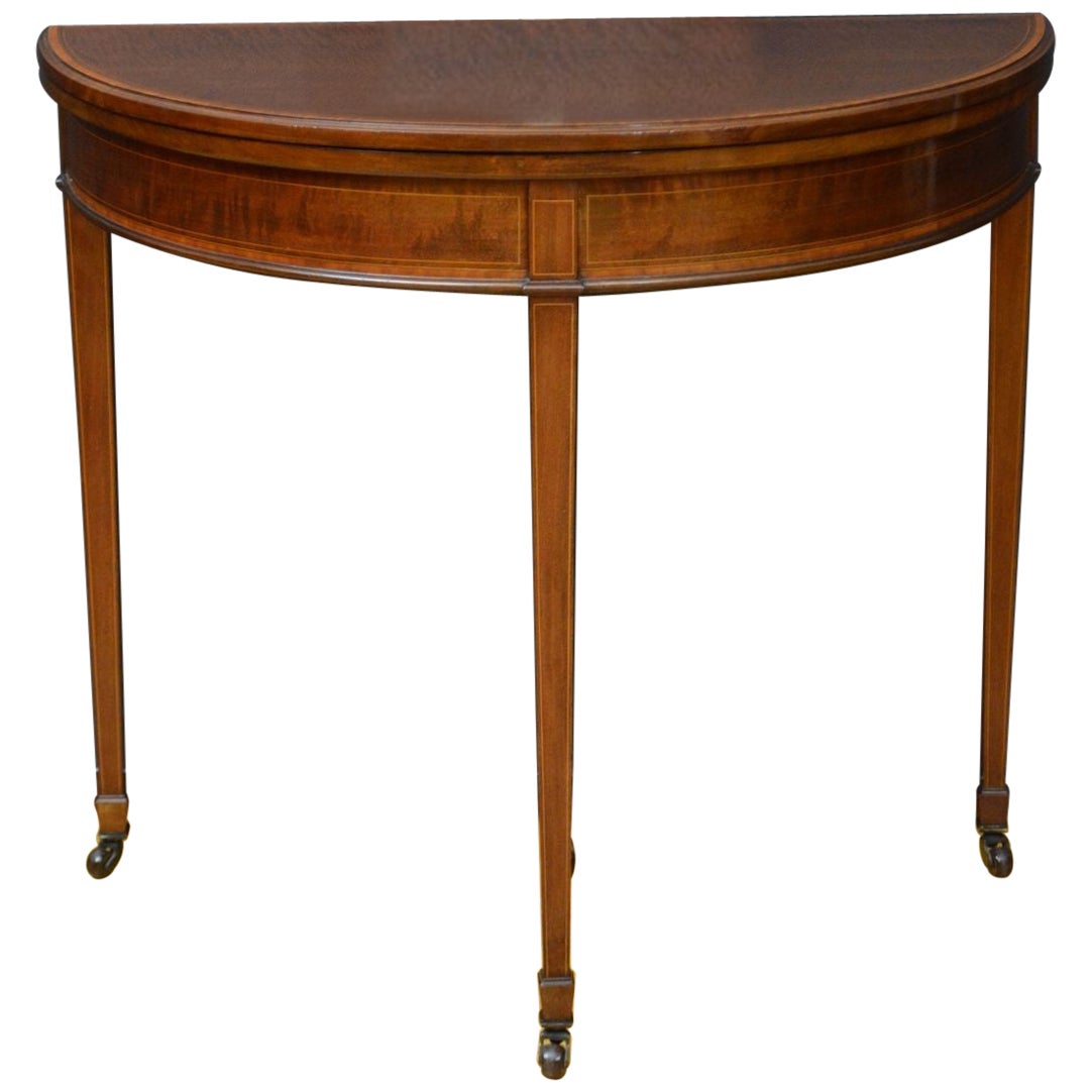 Edwardian Mahogany Demi Lune Hall Table / Card Table For Sale