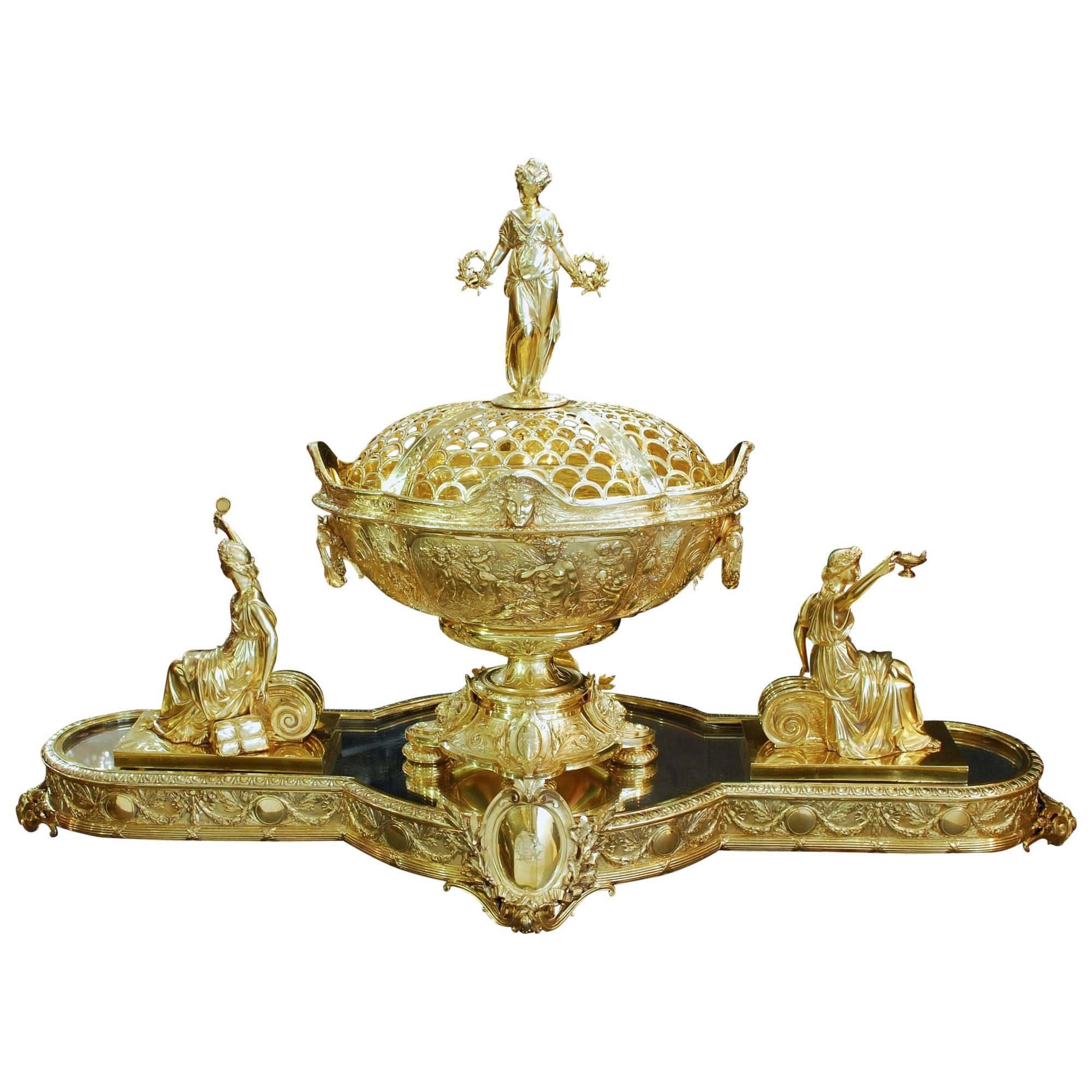 Superb Silver-Gilt Table Centerpiece, Elkington 
Co Birmingham, 1889 For Sale