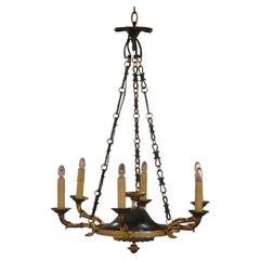 Early 20th Century French Empire Bronze Dore Six-Light Chandelier