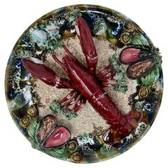Antique Portuguese Palissy-Ware Pottery Lobster Seafood Plate, Circa 1950.