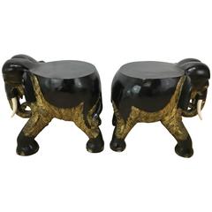 Antique Pair of Anglo-Indian Carved Elephant Benches 