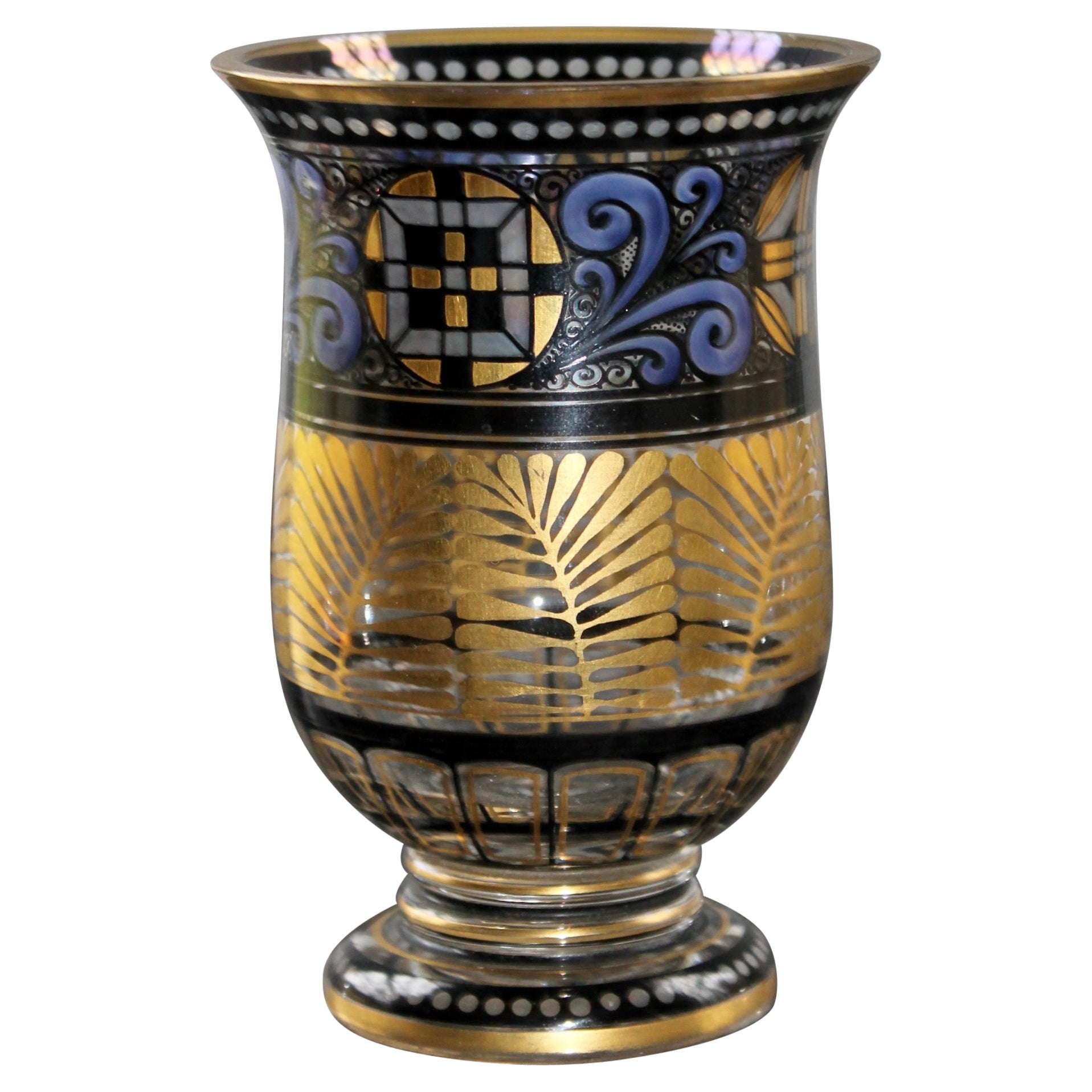 Vaso secessionista in vetro smaltato ceco