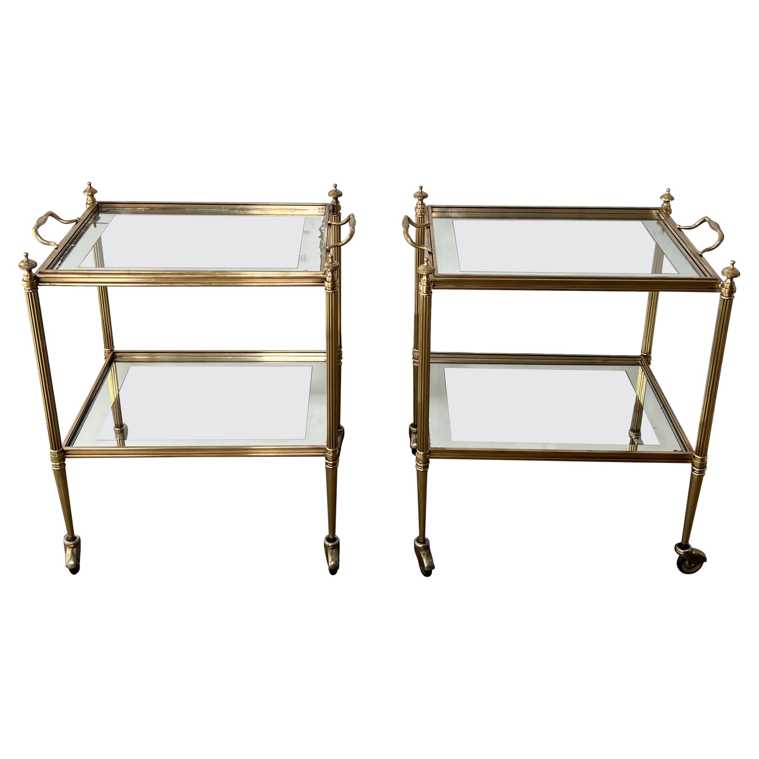 Rare Pair of Side Tables that can be Used as Bar Cart with Removable Upper Trays For Sale
