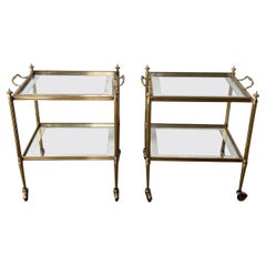 Rare Pair of Side Tables that can be Used as Bar Cart with Removable Upper Trays