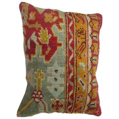 Antique Oushak Rug Pillow in Reds and Green