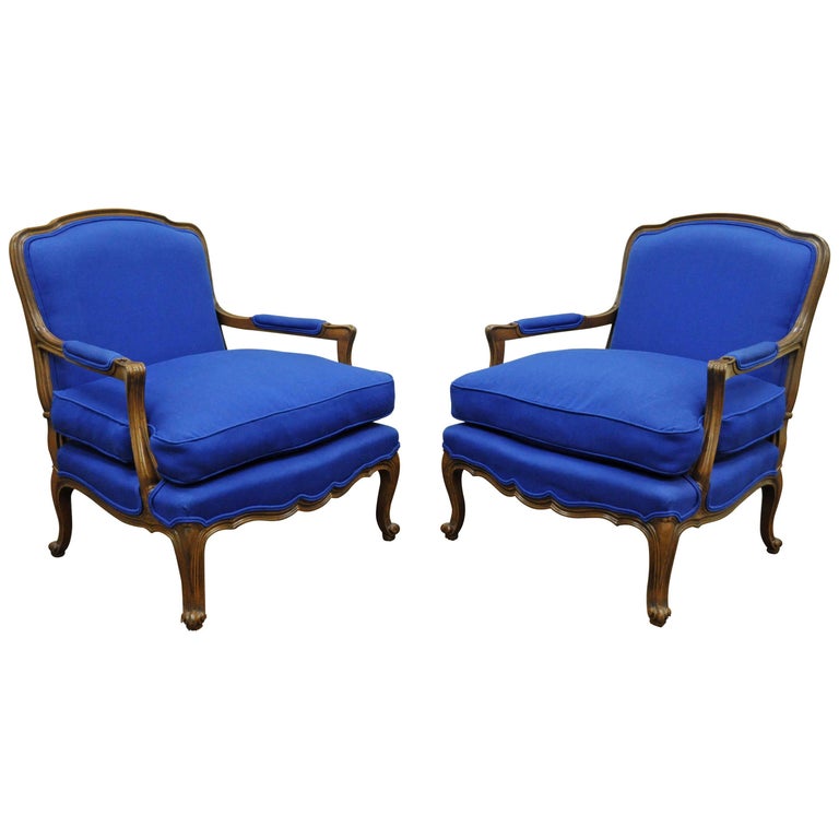 Louis XV Style Upholstered Bergere Arm Chair, Pair – Showplace